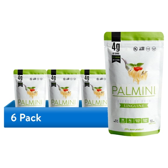 (6 pack) Palmini Linguine Pasta from Hearts of Palm, 12 oz  Non-GMO, Vegan, Sugar Free, Gluten Free, Kosher  Shelf-Stable Single Pouch