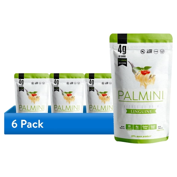 (6 pack) Palmini Linguine Pasta from Hearts of Palm, 12 oz Non-GMO, Vegan, Sugar Free, Gluten Free, Kosher Shelf-Stable Single Pouch
