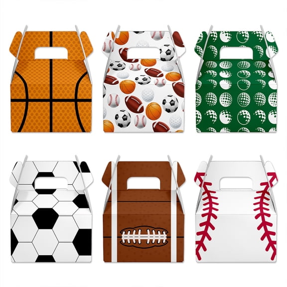 6-Pack Paper Candy Boxes, Sports Theme Party Favor Boxes, 5.3x4.4x3.1in for Snacks, Treats