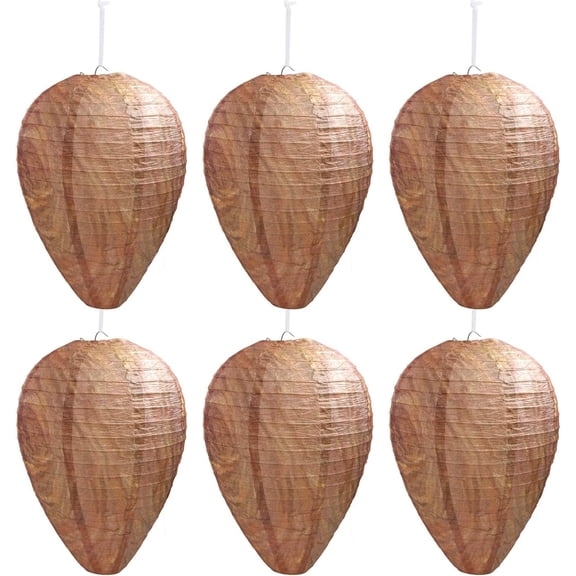 6 Pack Paper Wasp Nest Decoy Hanging Wasp Deterrent for Hornets Yellow Jackets