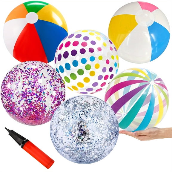 6 Pack Party Beach Balls - 12" Premium Inflatable Pool Toys for Water Games, Beach Balls Bulk Hawaiian Tropical Theme Birthday Bash Decorations for Kids Summer Party Supplies