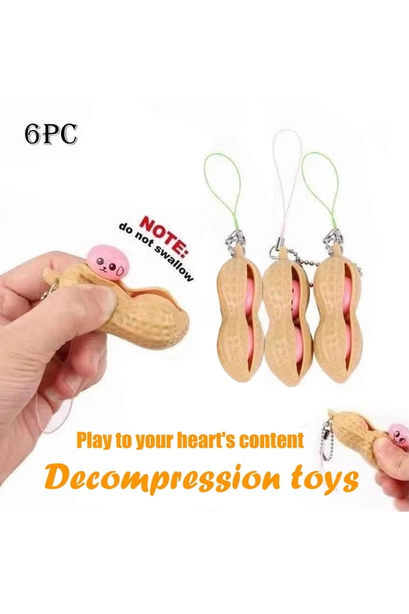 6 Pack Peanut Squishy Keychain Stress Reliever, Funny Bean Popper Fidget Toy for Anxiety Relief, Portable Sensory Keychain Accessory