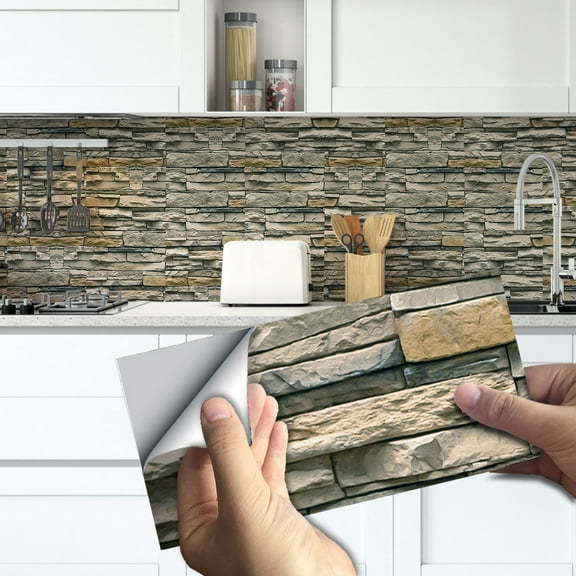 6-Pack Peel and Stick Wall Stickers Waterproof PVC Wallpaper for Kitchen 8”x4”Subway Tile Self-Adhesive Removable Stick on Bathroom