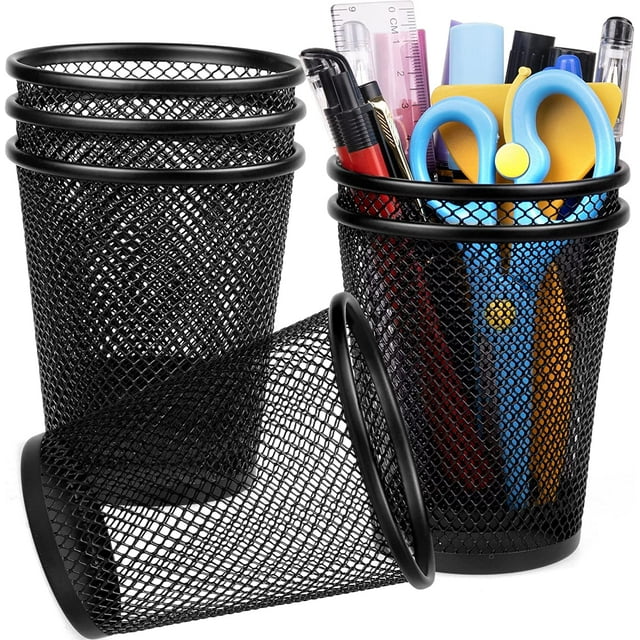 6-Pack Pen Holder for Desk, Mesh Pencil Organizer Cup, Metal Desktop ...