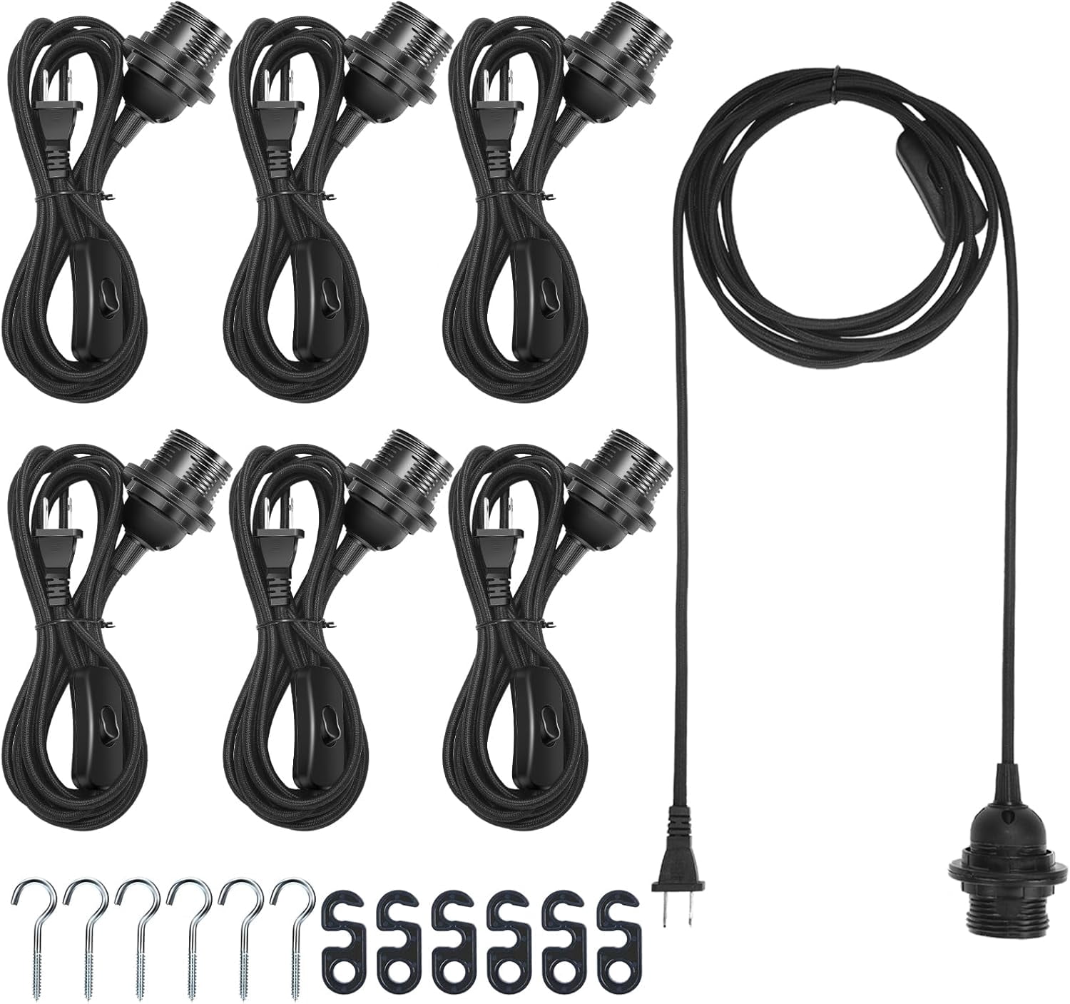 6 Pack Pendant Light Cord E26 E27 Socket with Switch, 12 ft, Black ...