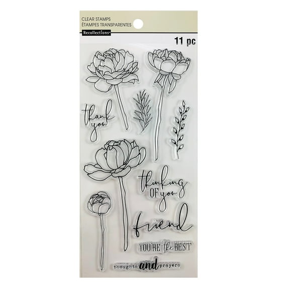 Recollections Peony Sentiment Clear Stamp Set, 6 Pack