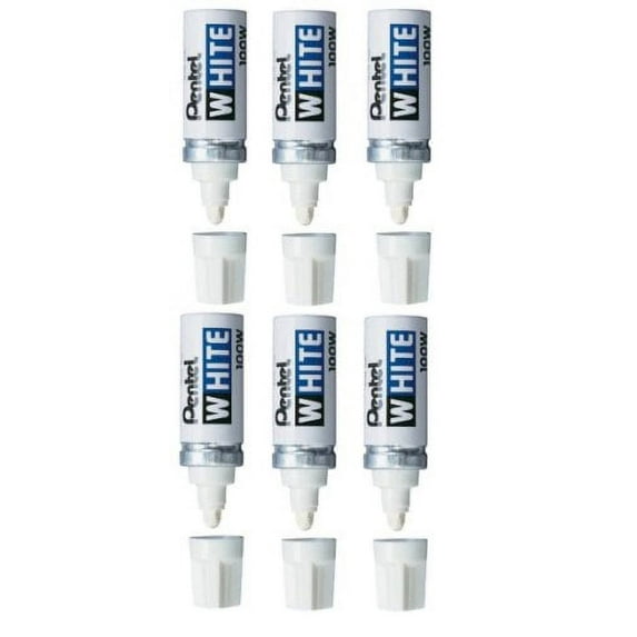 6 Pack Permanent Marker, Broad Tip, White by PENTEL (Catalog Category: Paper, Pens & Desk Supplies / Markers)