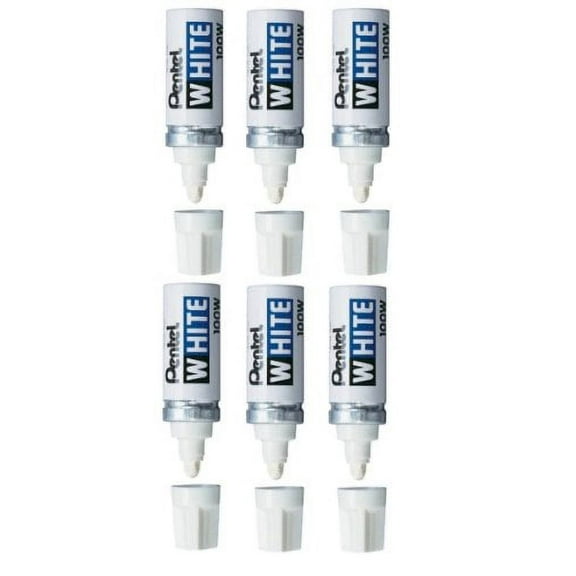 6 Pack Permanent Marker, Broad Tip, White by PENTEL (Catalog Category: Paper, Pens & Desk Supplies / Markers)