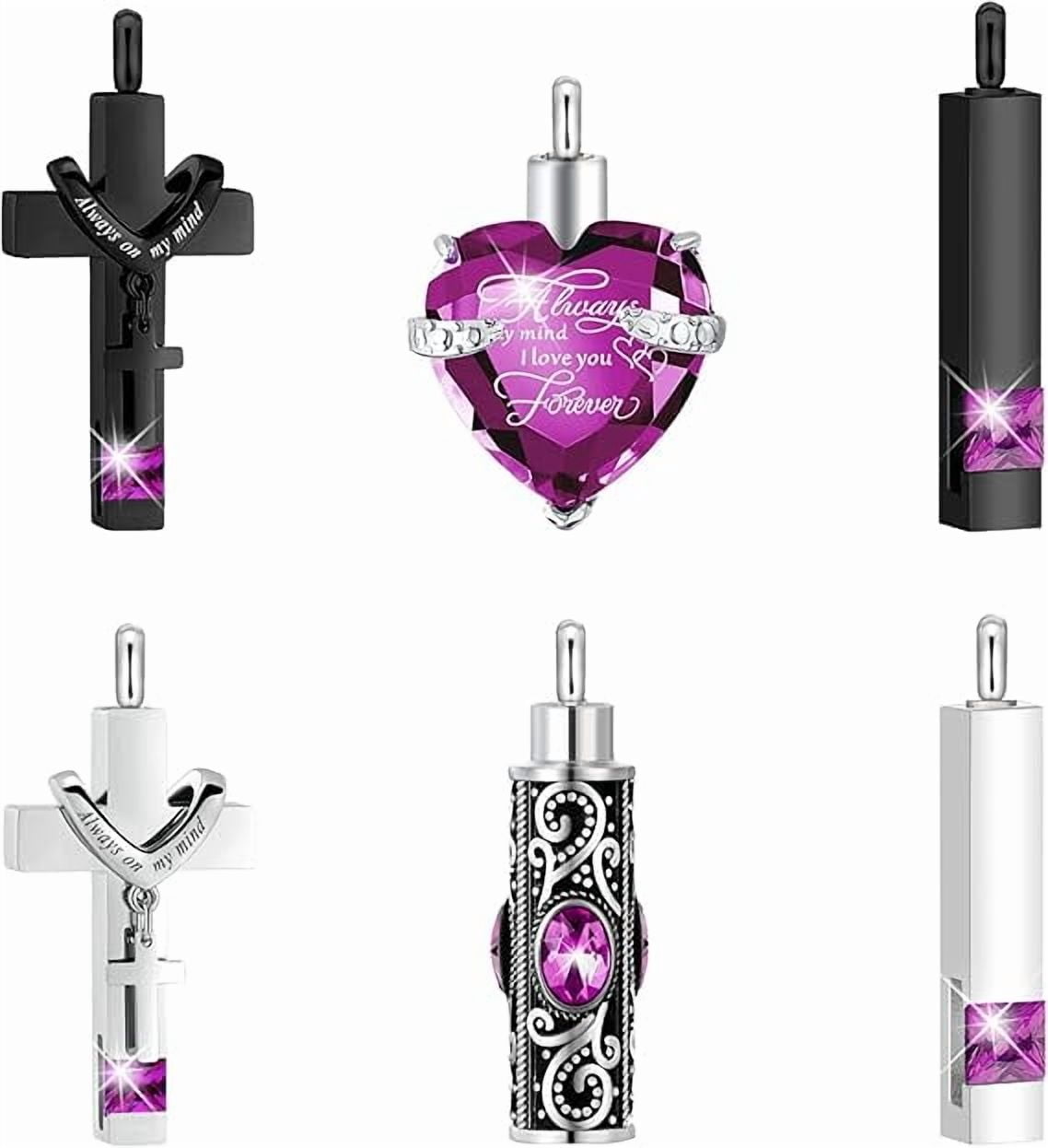 6 Pack Personalized Urn Necklace for Ashes Keepsake Cremation Heart Cross Cubic Jewelry for Ashes Stainless Steel Memorial 6 Styles Urn Necklace
