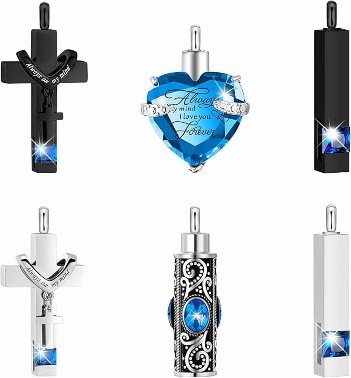 6 Pack Personalized Urn Necklace for Ashes Keepsake Cremation Heart Cross Cubic Jewelry for Ashes Stainless Steel Memorial 6 Styles Urn Necklace
