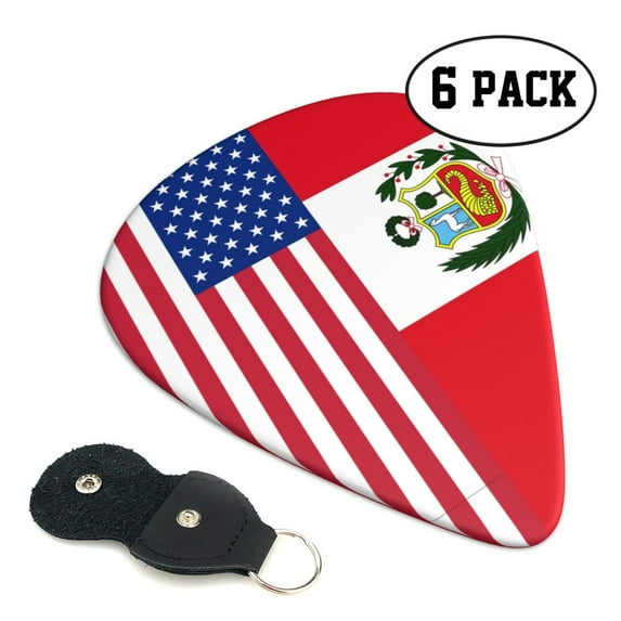6 Pack Peru America Flag Guitar Picks In Leather Picks Holder For Bass Electric Acoustic Guitars