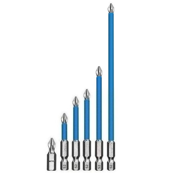 6-Pack Phillips Bits  25+50+65+70+90+150mm Shank for Impact Drivers, Professional & DIY Use