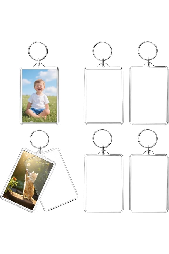 6-Pack Photo Keychain -2.75''x 1.97'' Acrylic Clear Keyrings Picture Frame Keychains - Double Sided Blank Photo Key Fob Holder with Split Ring for DIY Personalised Photo Gift
