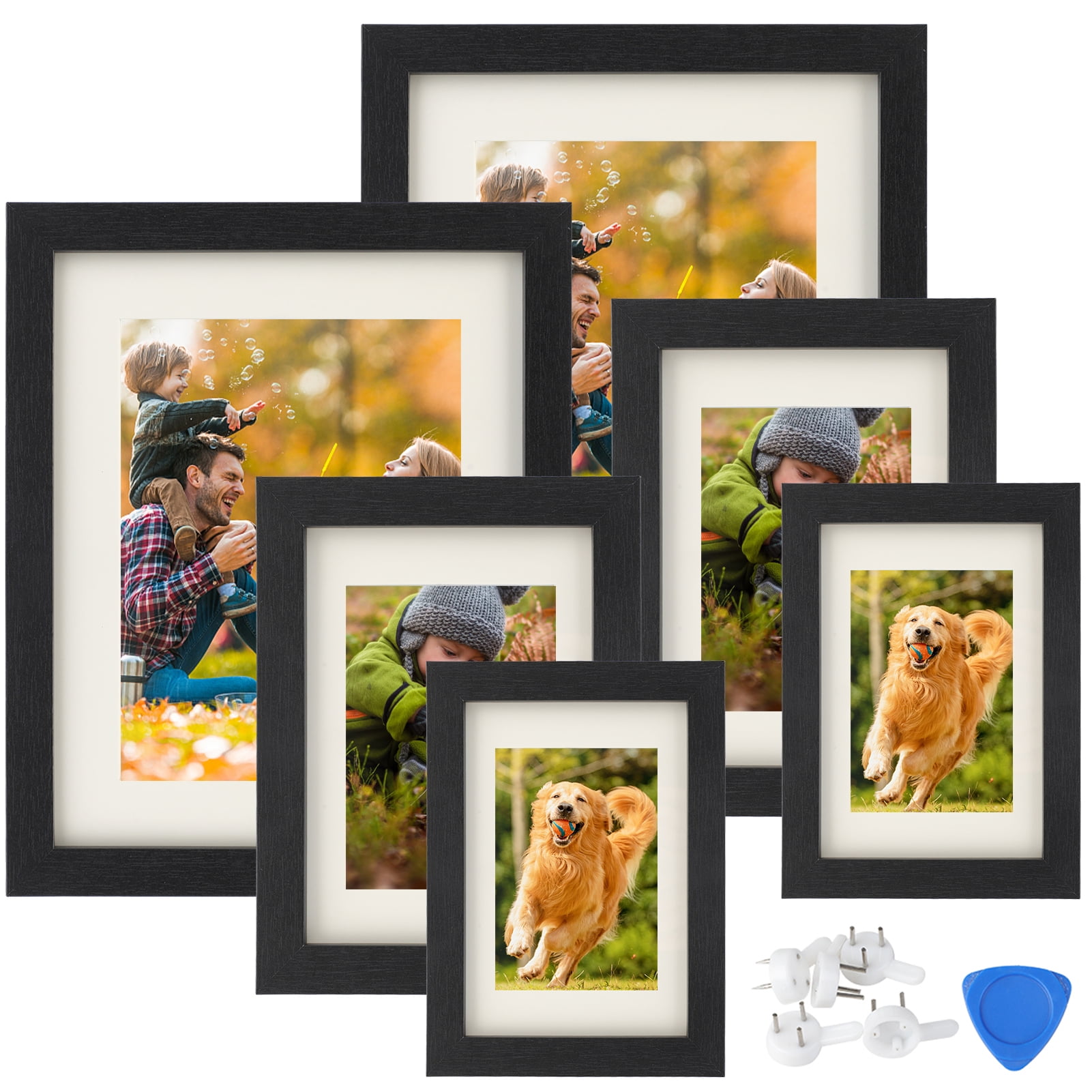 6 Pack Picture Frames, Multi Photo Frames Set with Mat Wood Grain Wall  Frame Set for Tabletop Display or Wall Mounting, 4x6 5x7 8x10