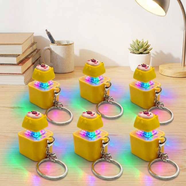 6 Pack Pig Croaking Fidget Toy Keychain Rechargeable Keyboard Clicker with LED Lights Stress Relief Sensory Toy for Adults Anxiety Relief
