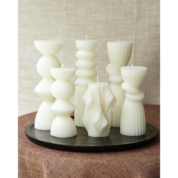 6 Pack Pillar Candles Ribbed Decorative Candle velas decorativas Fireplace Candle for Housewarming Gift, Shelf & Table Decor-Aesthetic Modern Candles Set (White)