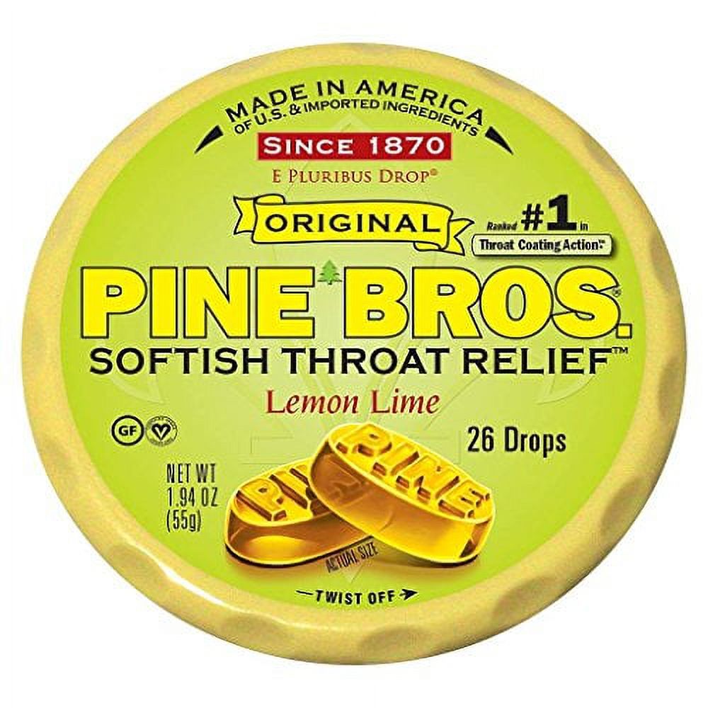6 Pack Pine Bros. Softish Throat Relief Lemon Lime 26 Drops Each