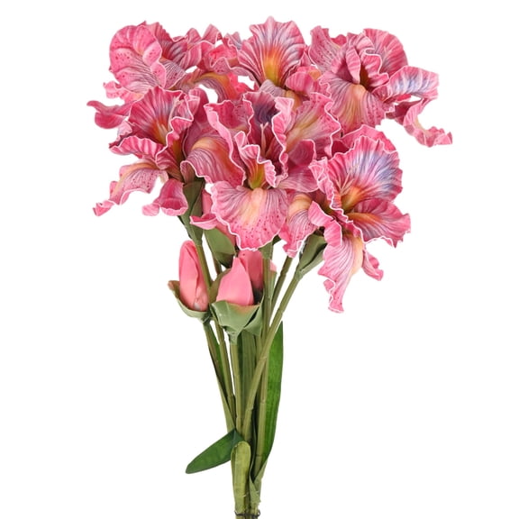 6-Pack Pink Artificial Iris Flowers with Flower Bud,17.7 Inch Faux Iris PU Bouquets Real Touch for Home/Wedding