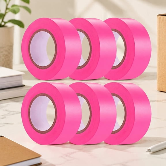 6 Pack Pink Flagging Tape, Non-Adhesive Plastic Ribbon, 1inch x 600ft, Neon Marking Tape for Tree Marking, Hunting, Boundary, Hazard, Trail, Surveying