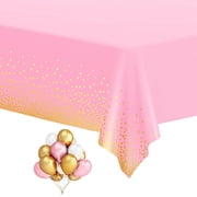 6 Pack Pink and Gold Plastic Tablecloths for Rectangle Tables, Disposable Party Gold Dot Confetti Table Covers with 30 Balloons for Girl Birthday, Baby Shower, Wedding Shower, 54" x 108"