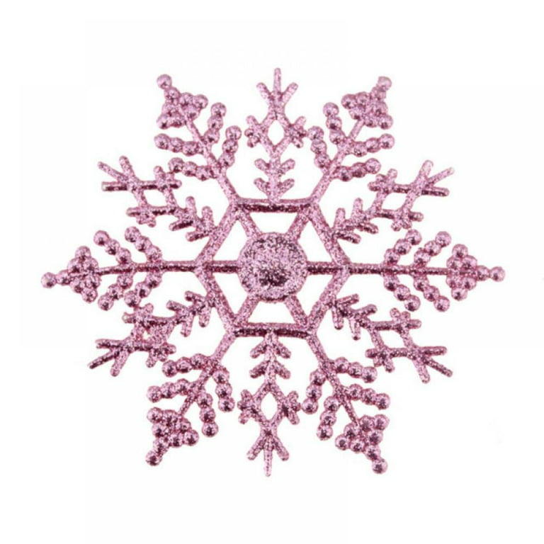 6 Pack Pink Snowflake Ornaments Plastic Glitter Snow Flakes Ornaments for  Winter Christmas Tree Decorations Size Varies Craft Snowflakes 