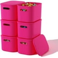 thumbnail image 1 of 6 Pack Pink Storage Bins with Lids Stackable Storage Container for Organizing, Storage Boxes with Handle for Shelves, Cute Storage Bin for Craft, Snacks, 9.85x6.9x5.7 inch, 1 of 15