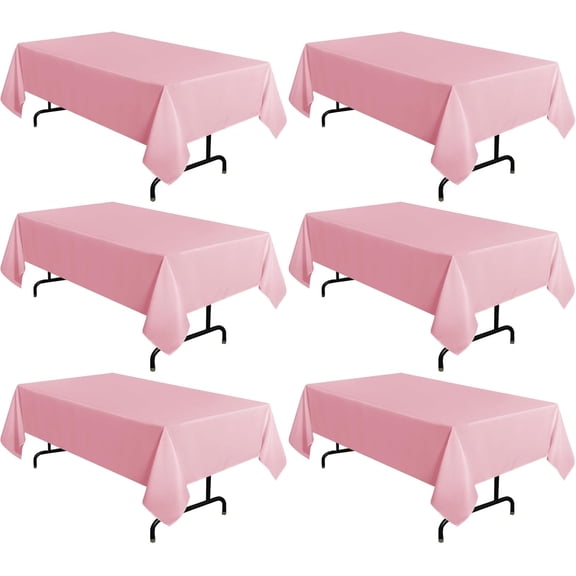 6 Pack Pink Tablecloth 60 x 102 Inch, Rectangle Table Cloth for 6 Feet Tables - Stain and Wrinkle Resistant Washable Polyester Table Cover for Dining Tables, Christmas Buffet Parties