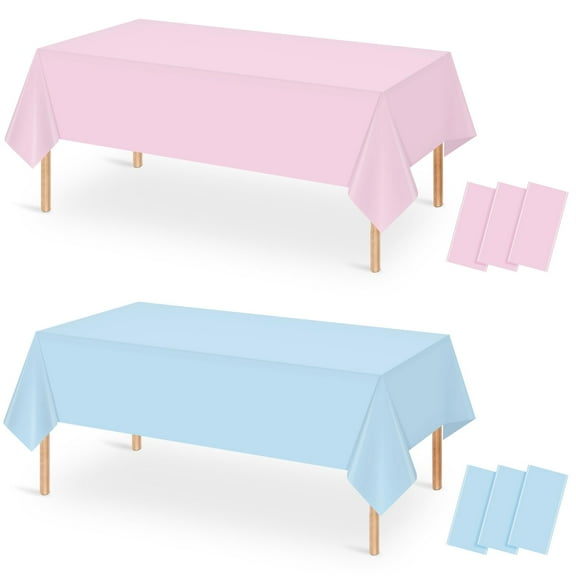 6 Pack Pink and Blue Gender Reveal Tablecloths, Plastic Disposable Rectangle Table Cover for Boy or Girl Shower Party Decorations, 54108 Inch