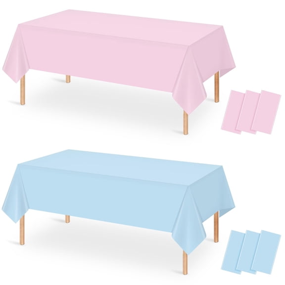 6 Pack Disposable Plastic Gender Reveal Tablecloths, Rectangle Table Cover for Shower Party Decor, Pink and Blue, 54108 inch