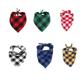 6 Pack Plaid Dog Bandanas for Small, Medium and Large Dogs, Washable Triangle Check Scarves, Assorted Colors