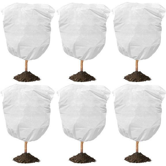 6 Pack Plant Covers Frost Protection Bag Winter Drawstring Plant Covers Winter Reusable Plants Jacket for Fruit Tree Shrub Potted Plants (24" x 31.5")