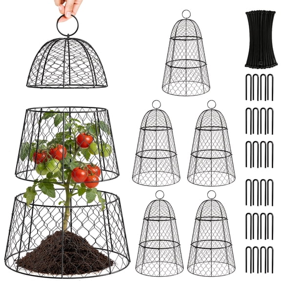 6 Pack Plant Protectors from Animals, 3-in-1 Modular Chicken Wire Cloche Cages, Rust-Proof Garden Plant Covers to Keep Squirrel Rabbit Out, Adjustable Height 17" x 11.4" for Outdoor Vegetables