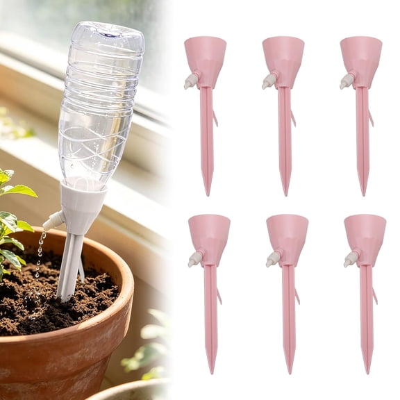 6 Pack Plant Self Watering Spikes, Adjustable Slow Release Automatic Drip Watering Devices, Insert Design Planter Water Dripper for Indoor Outdoor Garden Plant Care (Pink)