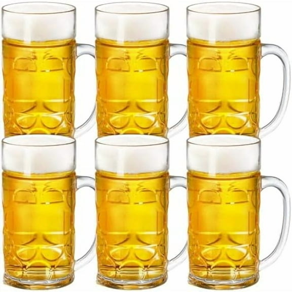 6 Pack Plastic Beer Mugs, 20 oz./600ml Beer Steins with Handles, Resuable Beer Drinking Cups, Clear Large Beer Mugs for Bar, Beverages, Alcohol, Freezable, BPA Free$$Home Decor, Kitchen, & Other
