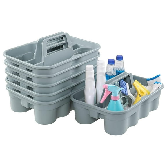 6-Pack Plastic Caddy for Cleaning Products, Caddy with Handle, Gray