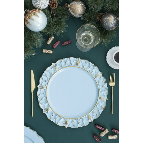 6 Pack Plastic Charger Plate,D14",Blue+Gold Polypropylene Kitchen Accessories