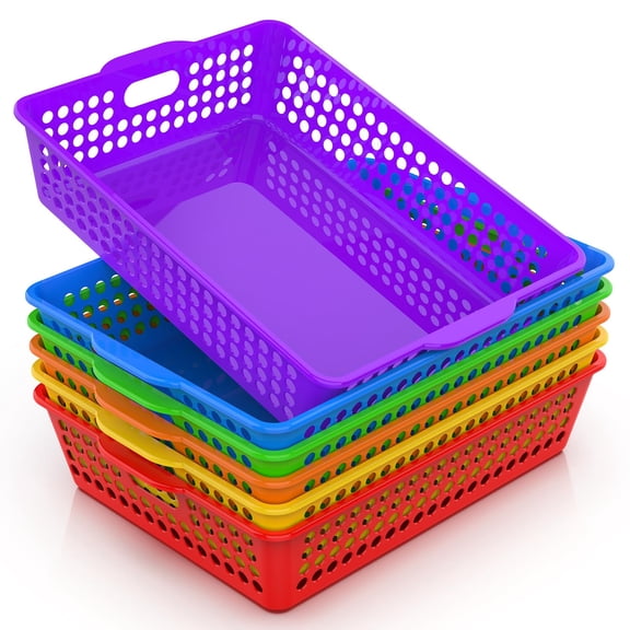 6 Pack Plastic Classroom Storbaskets Paper Trays For Organization & Turn In Teachers Studesk Organizer Bin 13.8x10.6x3.1 Inch (rainbow)
