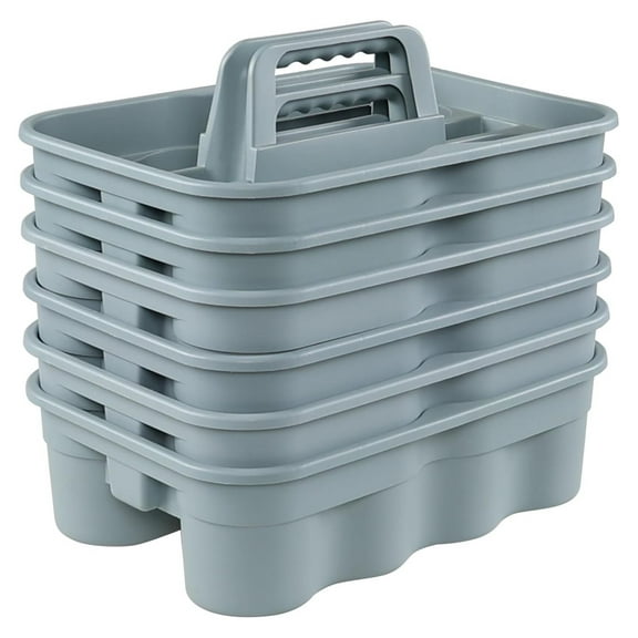 6-Pack Plastic Cleaning Storage Caddy, Cleaning Supply Carry Caddy, Gray