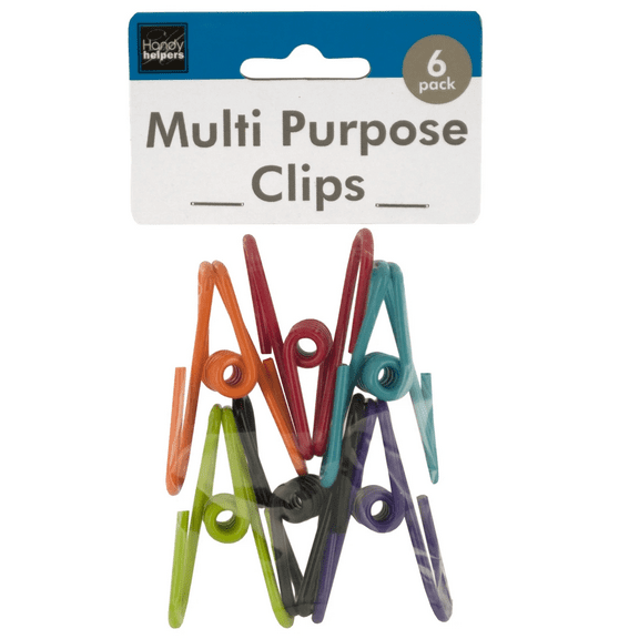 6 Pack Plastic Coated Metal Multi Purpose Clips Set, Versatile, Durable Clips for Organizing Papers, Sealing Bags, Hanging Decorations and More with Vibrant Colors for Easy Identification, Colorful