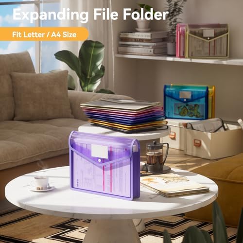 6 Pack Plastic Expanding File Folder, Transparent Envelopes with Snap ...
