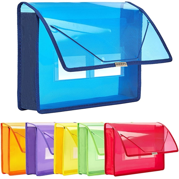 6 Pack Plastic Expanding File Wallet Document Organizer with Flap and Cord Closure, Letter Size, 2.8" Expansion, Clear Colored Poly A4 Expandable File Folder for Home School & Office Storage
