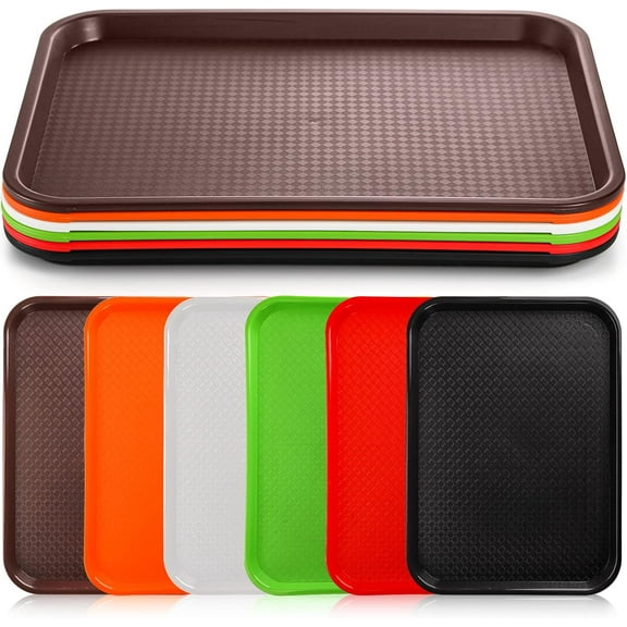 6 Pack Plastic Fast Food Trays, 16x12 Inches Restaurant Serving Trays Set for Coffee Table, Kitchen, Party, 6 Colors