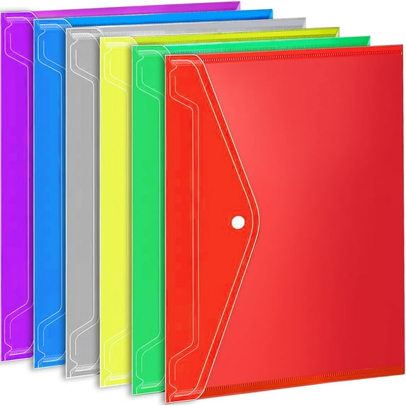 LANZOELIFE 6 Pack Plastic File Folders, A4 Size Envelopes With Snap Closure for Business Office Home, Poly Filing Folders, Assorted Colors