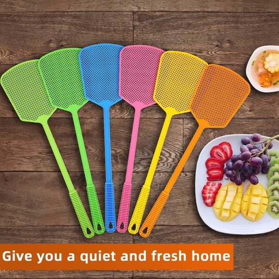 6-Pack Plastic Fly Swatters Heavy Duty, Multi Pack, Jumbo Long Handle Fly Swat Shatter Bulk, Large Bug Swatter that Work for Indoor and Outdoor