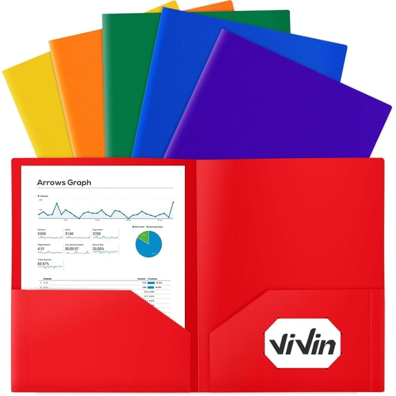 6-Pack Plastic Folders with Pockets, Poly Folder 2 Assorted Hold US Letter Size Paper for School/Office/Home