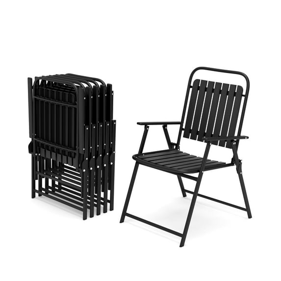 Outdoor Dining Chairs Set of 6 Folding Plastic Chairs Metal Frame for Lawn Garden Backyard Deck, Black