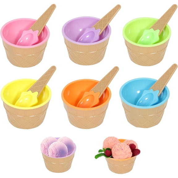 6 Pack Plastic Ice Cream Bowls with Spoons,Reusable Plastic ice Cream Cups,Cartoon Candy Colorice Cream Bowls Set for Sundae Frozen Yogurt Summer Holiday Parties