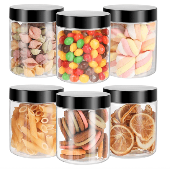 6 Pack Plastic Jars with Lids, 8 oz Clear Storage Container, Leakproof Plastic Mason Jars, Empty Round Slime Container, Cosmetic Jars for Storing Dry Food, Peanut, Spice, Cookie, Candy