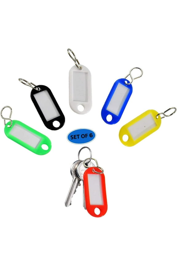 6 Pack Plastic Key Tags Keychain with Split Ring and Label Window, ID Label Tags Identifier Name Number Address Information Label Card-6 Colors