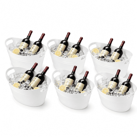 6 Pack Plastic Oval Storage Tub, Ice Bucket for Wine, Beer and Champagne, Bottle Drink Cooler for Parties, Storage Basket, 4.5 Liter